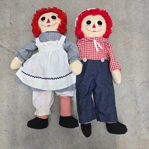 Vintage Raggedy Ann and Andy‎ Dolls Set Red Hair Yarn Hair Cloth Face